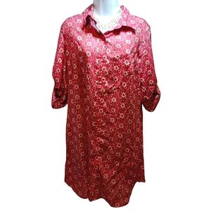 Lands End Floral Top Coastal Grandma Adjustable Sleeves Light Weight Size Medium